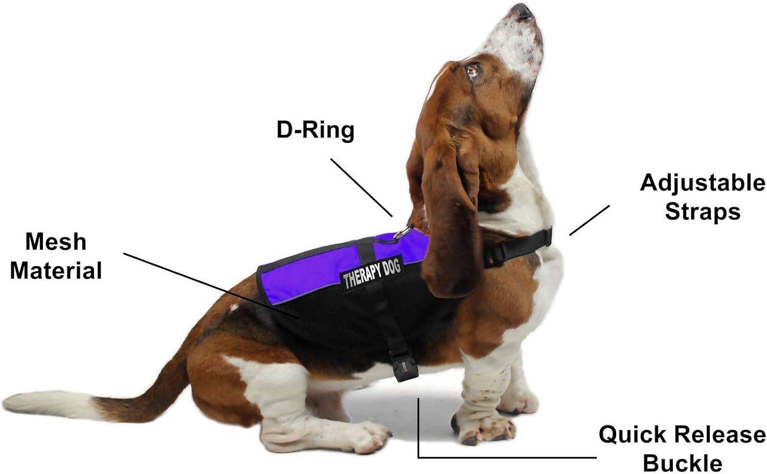 Dogline Custom Embroidered MaxAire Vest Therapy Dog Removable Patch Adjustable Harness Reflective for Puppies Small Medium and Large Dogs 17 by 21 Inch Girth Purple