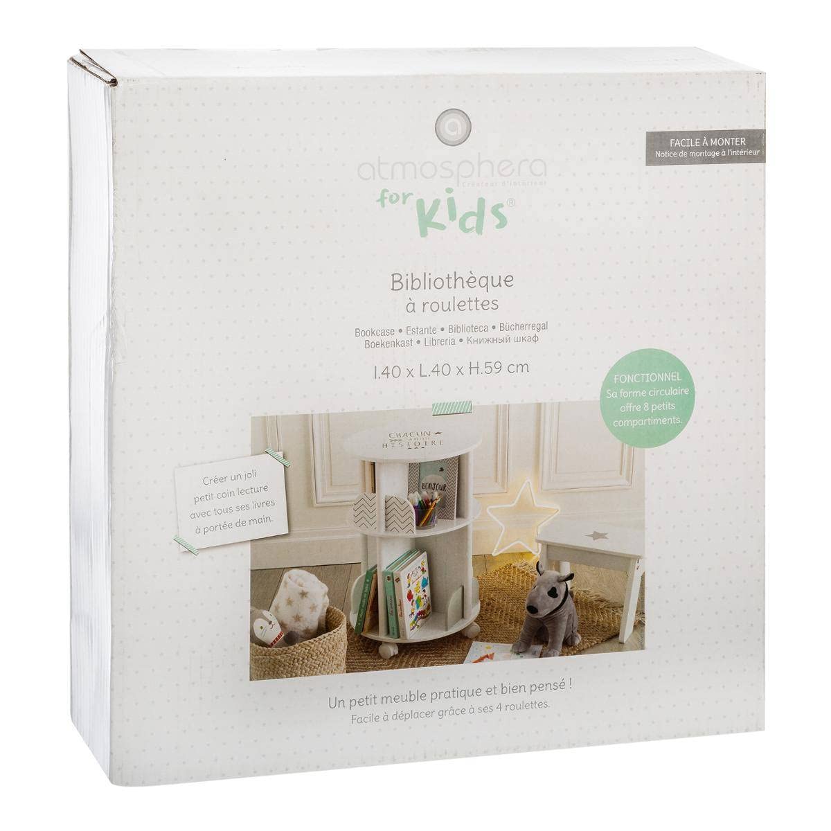 Atmosphera - Bibliothèque Enfant Ronde - Blanc et Gris H59 cm