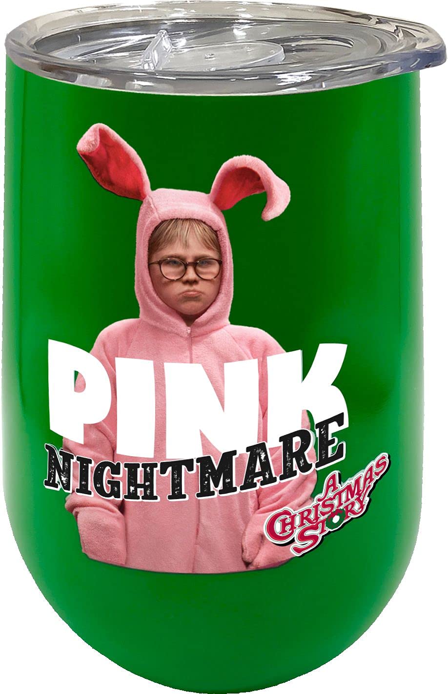 Spoontiques - A Christmas Story Pink Nightmare - Insulated Wine Tumbler with Lid - Double Wall Stainless Steel Stemless Wine Glass - 16oz, (16989)