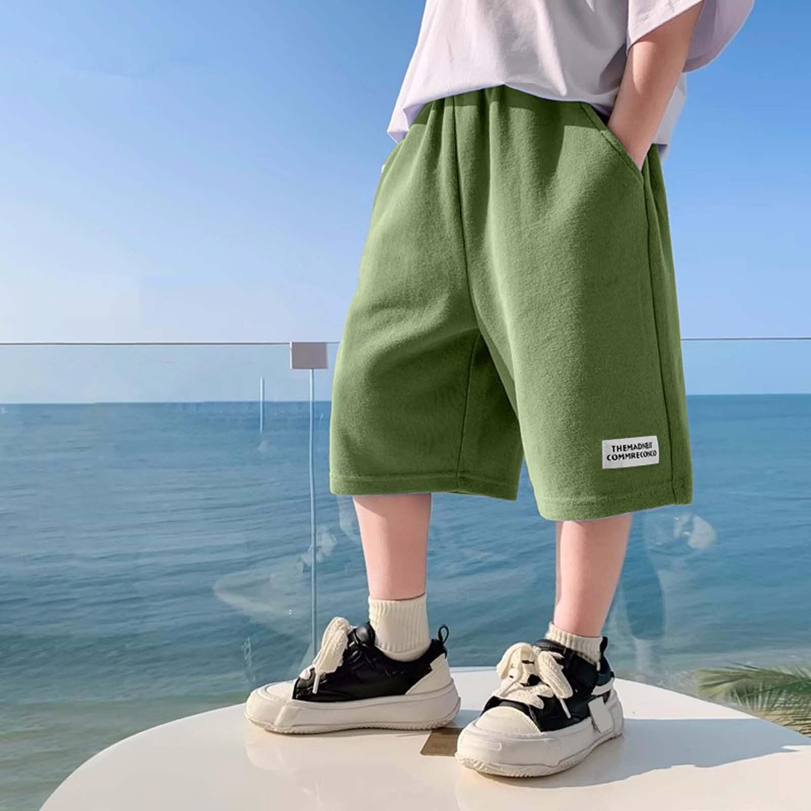 Generisch Shorts Jungen Sommer Jogginghose Kurz Baggy Kurze Hose Casual Sportshorts Einfarbig Sommershorts Leicht Mode Outdoor Hosen für Kinder und Teenager 6-16 Jahre