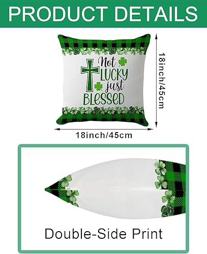 Miniatura 6 de Fundas de almohada del Día de San Patricio de 18 x 18 pulgadas  Not Lucky Just Blessed" con diseño de cruz y trébol  Funda de cojín festiva de