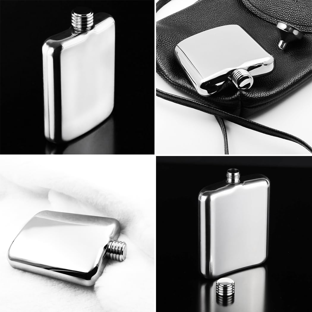 6 oz hip bottle square shape 18/8 stainless steel mirror finish with funnel flask for men