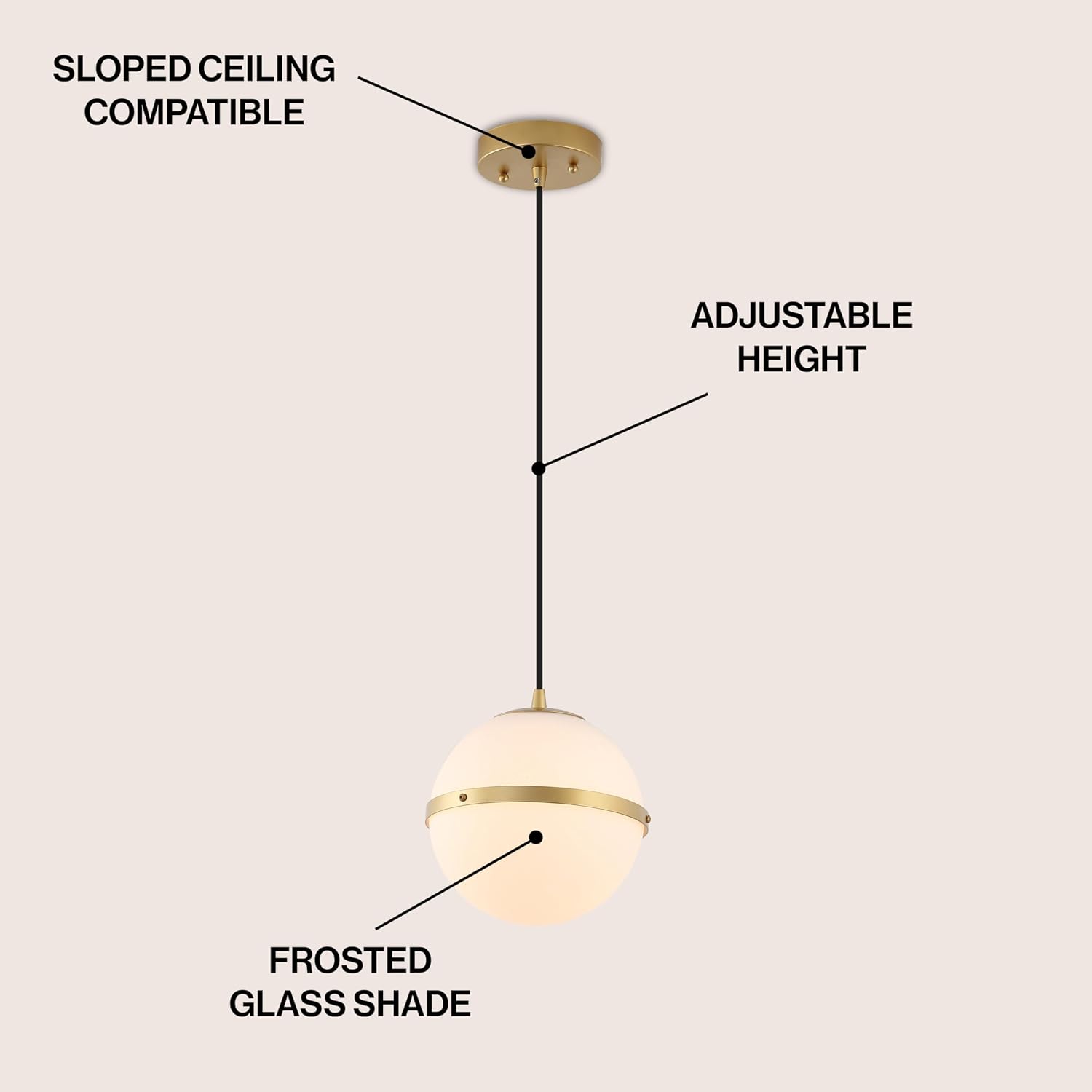 JONATHAN Y 8" Gold Painting/White Modern Globe LED Pendant Light for Kitchen Island, Dining Room, White Frosted Glass Shade, Adjustable Minimalist Hanging Fixture, LED Bulb Included (JYL1605B)
