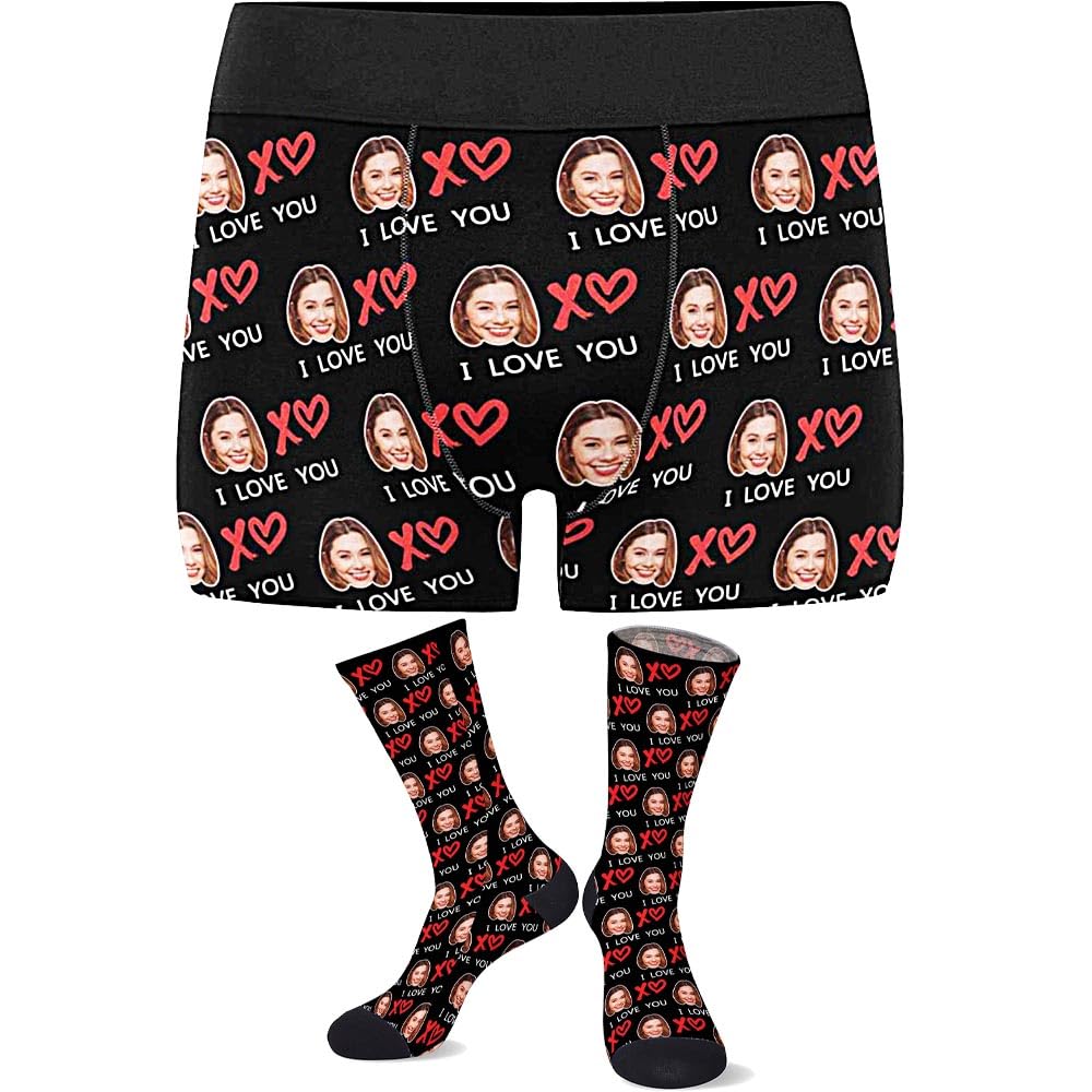 ElYIECD Custom Face Boxers for Mens Boyfriend Husband, Personalized Boxers with Photo, Valentine's Day Gifts