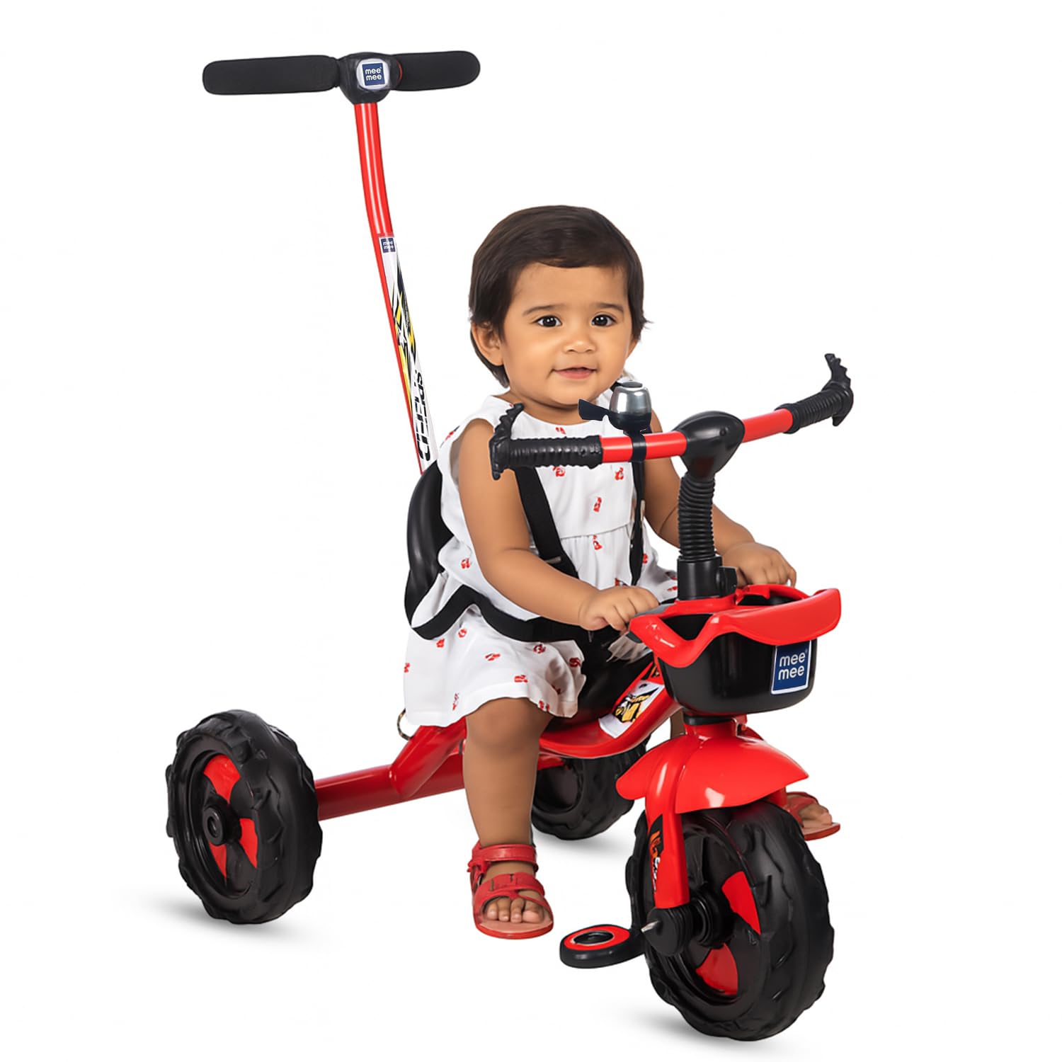 Mee Mee Premium Baby Tricycle BIS Certified, Safe & Stylish Fun for Boys and Girl with Parental Control, Comfortable Seat, Wide Wheels Rubber Grip, Storage Basket, 1 to 5 Years Upto 30kgs (Red)-image-45