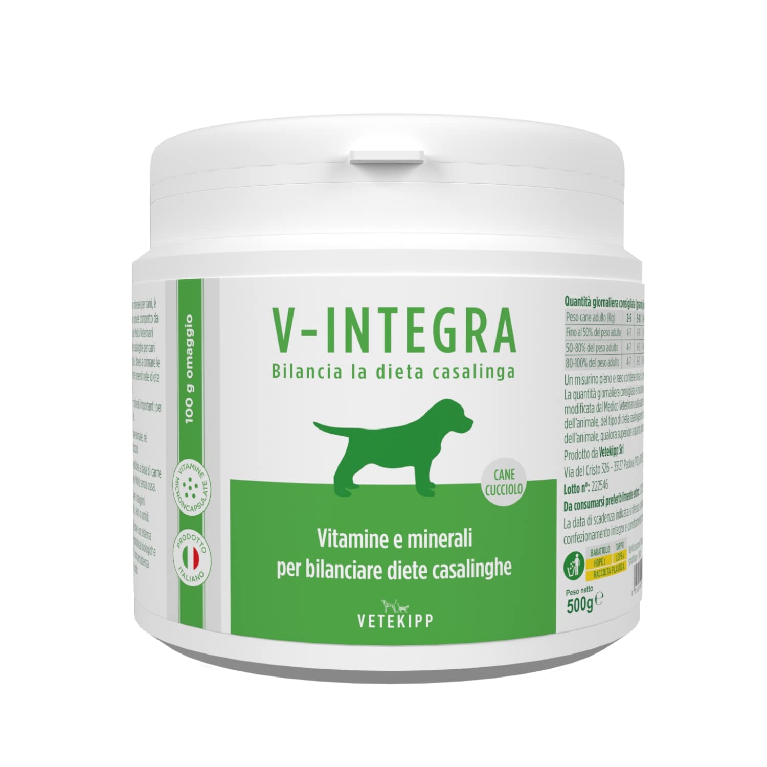 Perro Cachorro - Suplemento Completo Rico en Vitaminas y Minerales para la Dieta Casera y Barf de Los Perros - 500g - Made in Italy