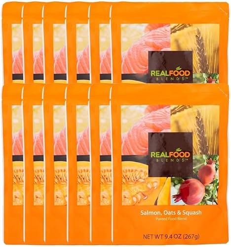 Salmón, avena y calabaza - Harina de puré para tubos de alimentación, bolsa de 9.4 onzas (paquete de 12 bolsas)