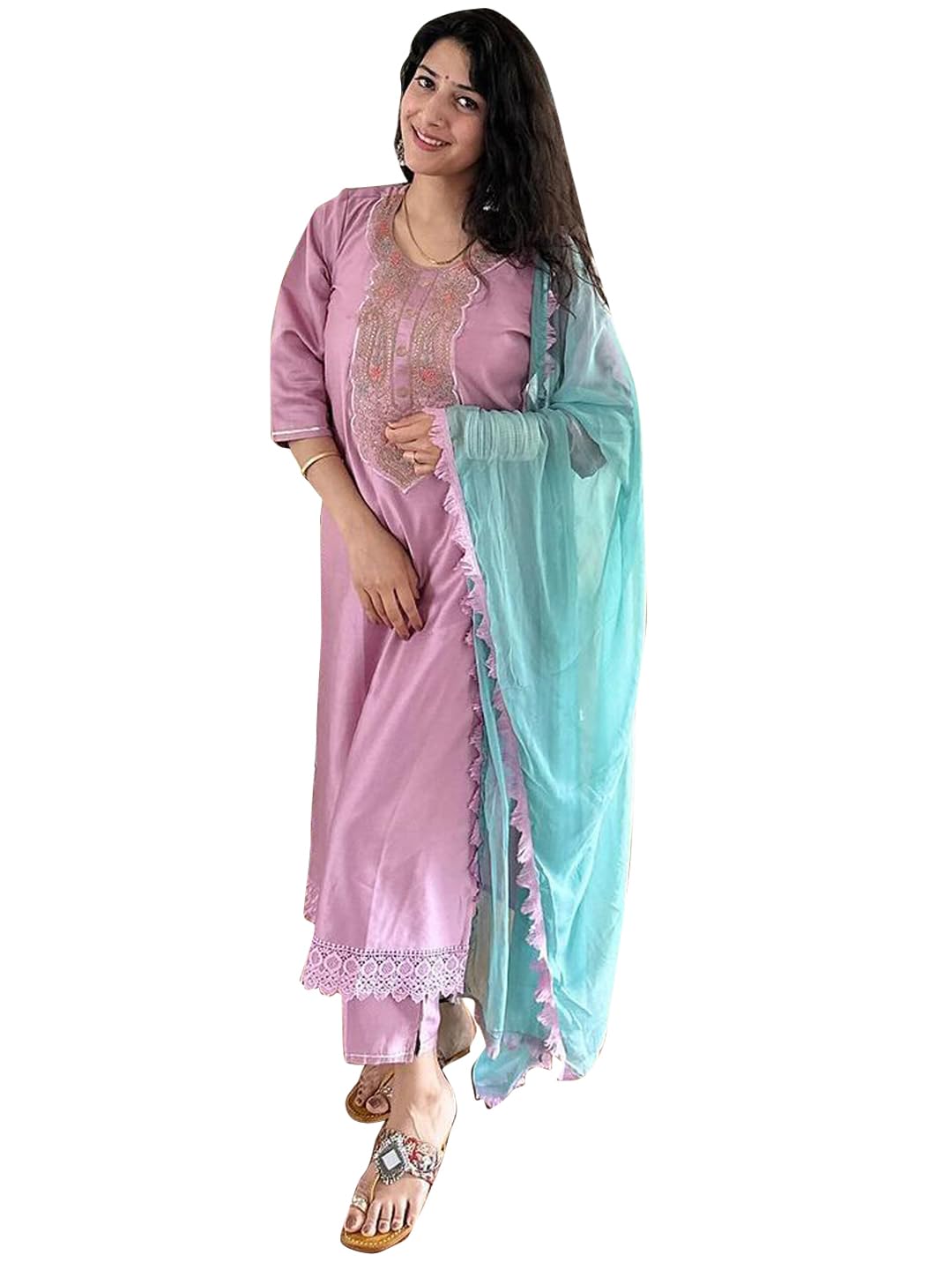 VredeVogel Women's Cotton Silk Blend Solid Kurta with Pant & Nazneen Dupatta Set | Casual Outfit Ethnic Kurta Set | Modern & Traditional Blend Ethnic Wear