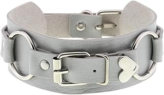 WEITING Gargantilla de cuero negro con forma de corazón gótico para niñas, mujer, correa para el cuello, accesorios de cosplay, color plateado
