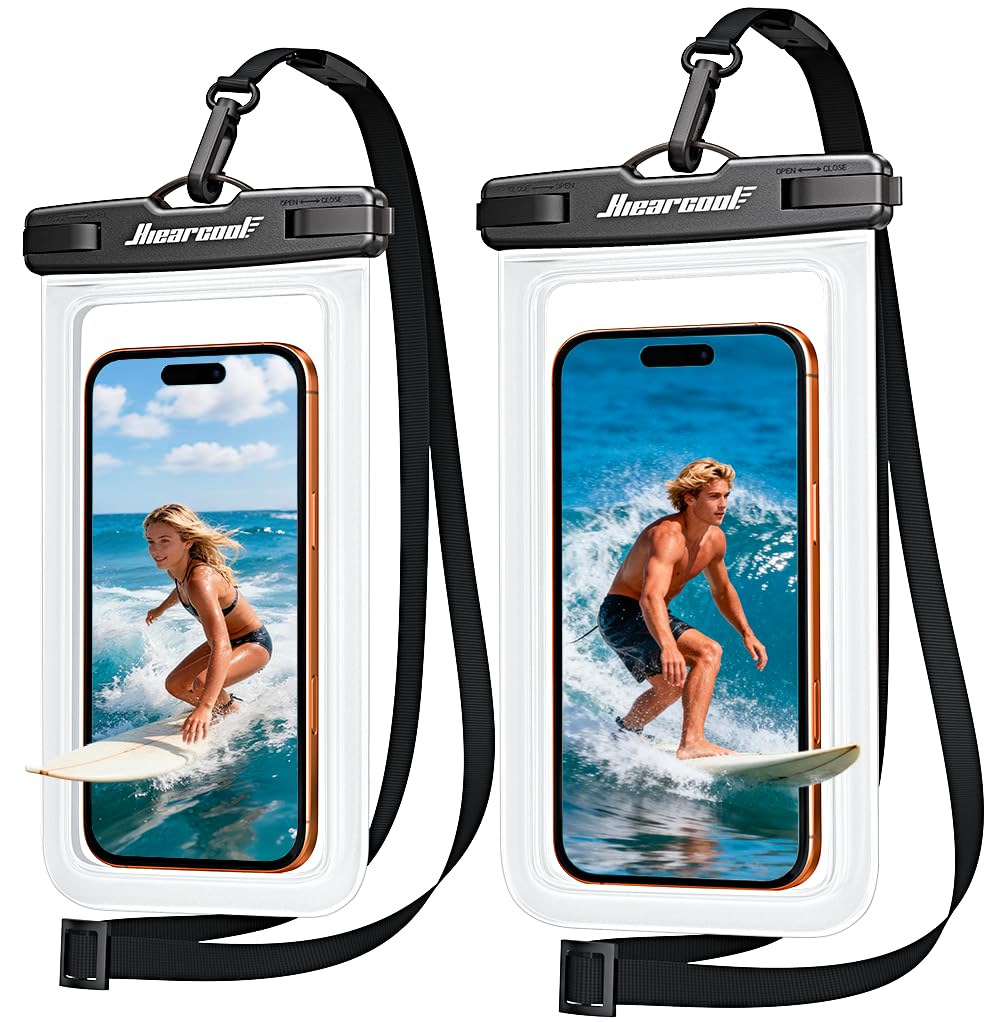 Hiearcool Waterproof Phone Pouch, Waterproof Phone Case with Crossbody Lanyard Compatible for iPhone 17 16 15 14 13 Pro Max Up to 8.3", Cellphone Dry Bag Travel Essentials for Beach -Clear-2Pack
