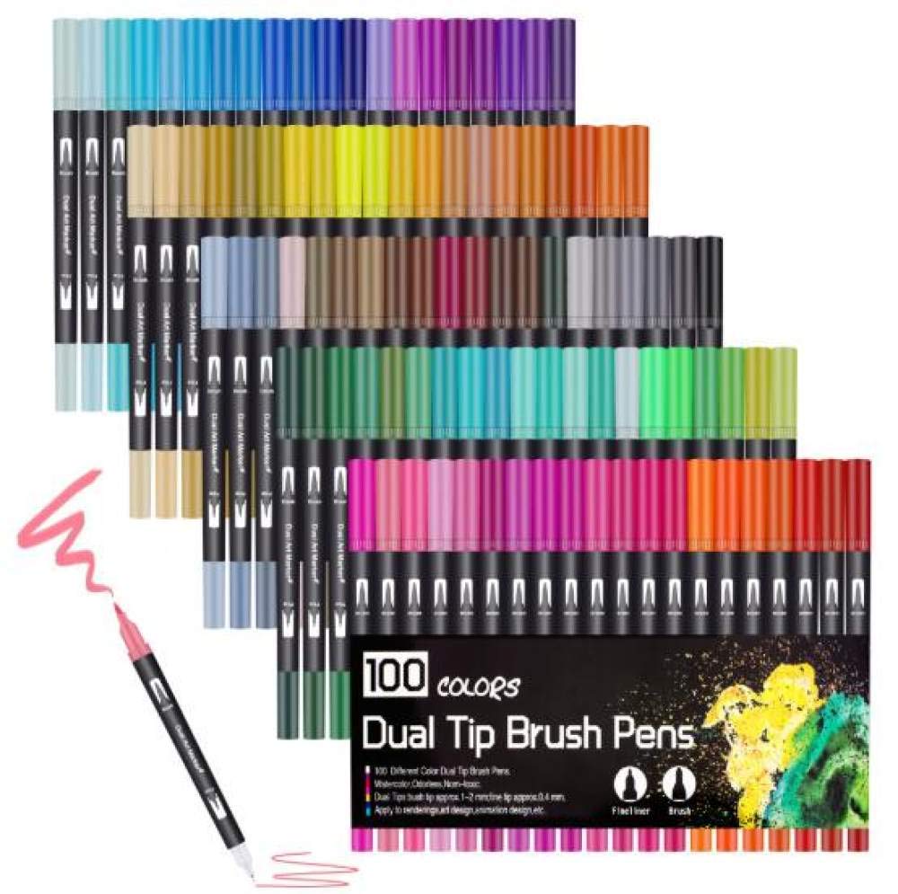 Aquarellstift Aquarellpinsel Stift Kunstmarker Skizzenstift Pinselset 12 24 36 48 60 72 100 120 Farben Professionelle Marker Back School 24 Farben Schwarz China (100 Farben Schwarz China) (100 Fa