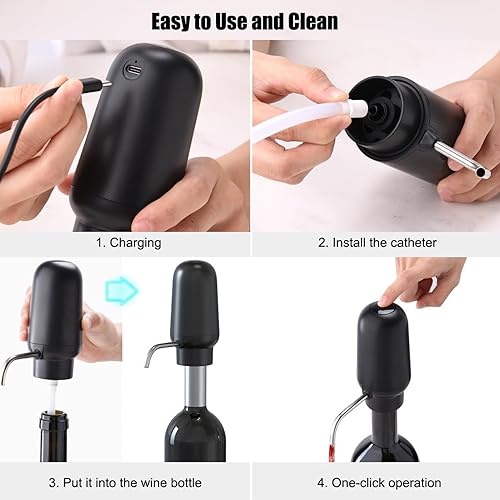 Miniatura 7 de Walbest Aireador de vino eléctrico para bar, vertedor de vino recargable con tubo, accesorios para decantador de vino rojo y blanco, vertedor