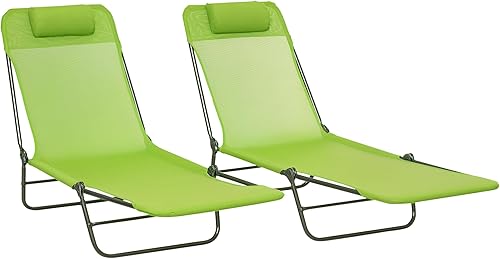 Miniatura 1 de Outsunny Sillas tumbonas plegables de 2 piezas, sillas de bronceado para piscina con respaldo reclinable, asiento de malla transpirable,