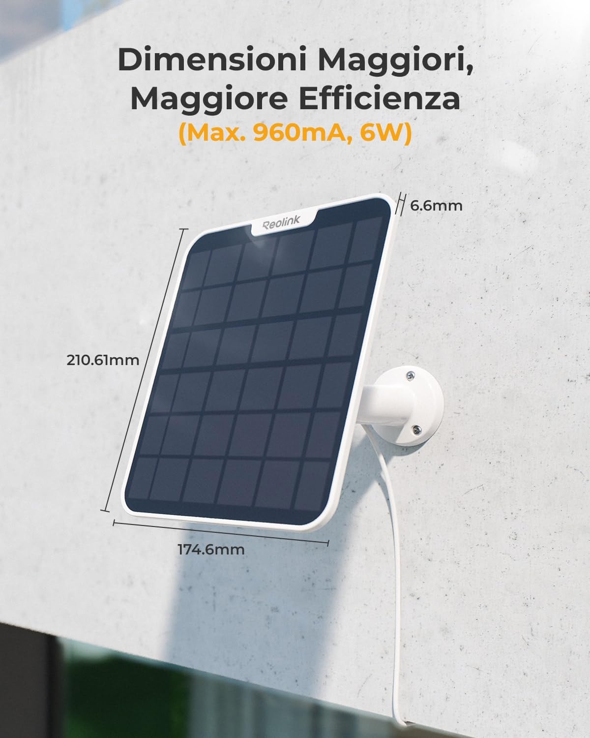 Reolink Pannello Solare(Bianco) per Telecamera Esterno Batteria Senza Fili | Argus Serie e Reolink Go/Go PT Serie, Energia Solare Continua, Impermeabilità, Montaggio Regolabile (con Cavo di 4 Metri)