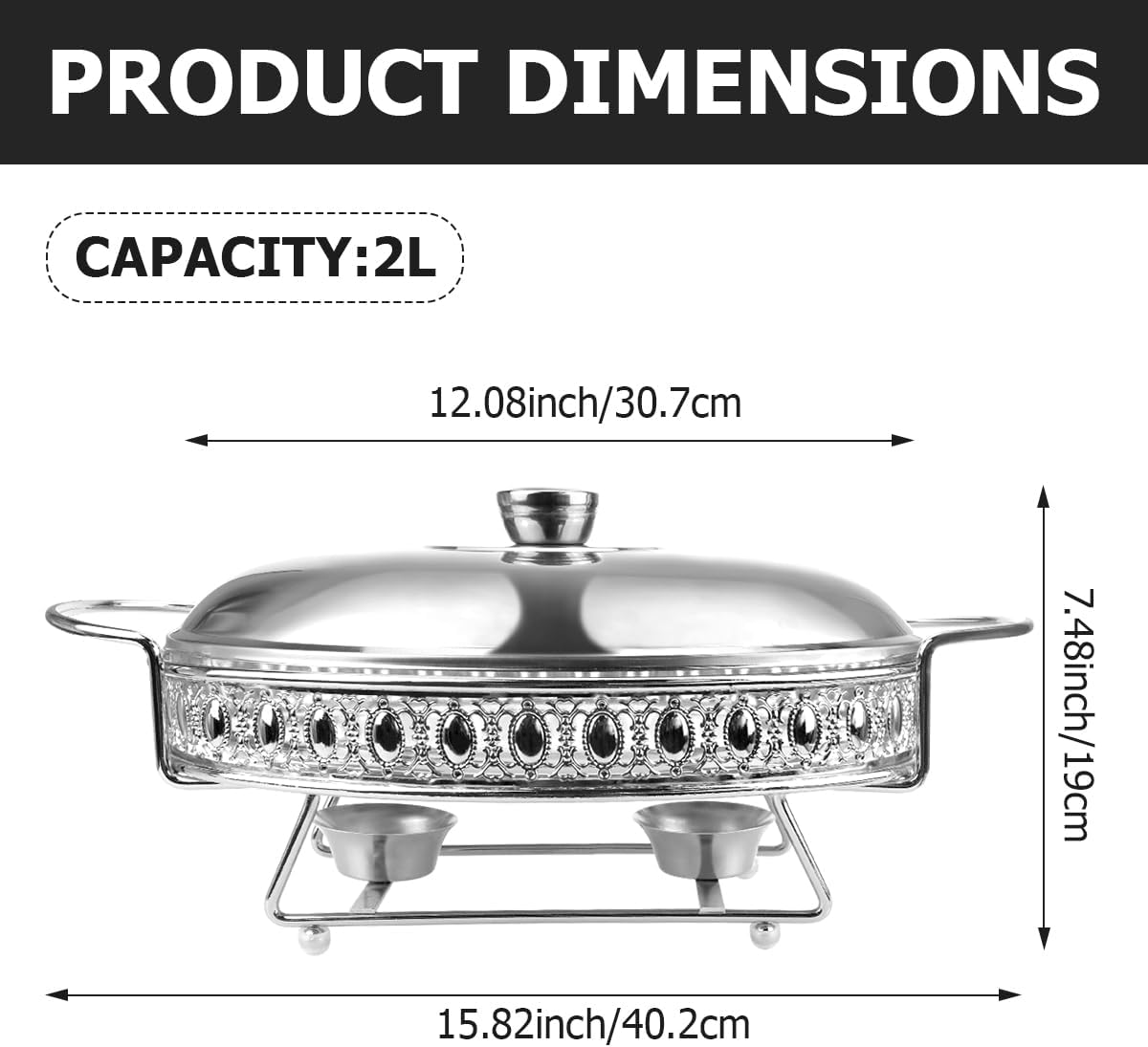 Stainless Steel Chafing Dish Buffet Set Oval Chafing Food Pan with Covers Buffet Servers and Food Warmers for Parties Wedding Outdoor Banquet (Silver 2L