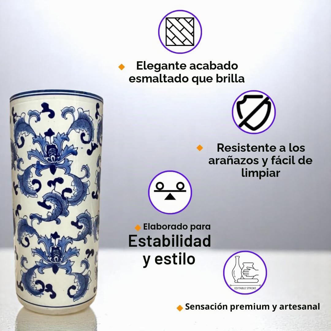 AcaciaHome Soporte de paraguas de cerámica duradera redonda – Soporte perfecto para el hogar, la oficina y la entrada - Añade un toque sofisticado a los espacios de vida para bastones y bastones de