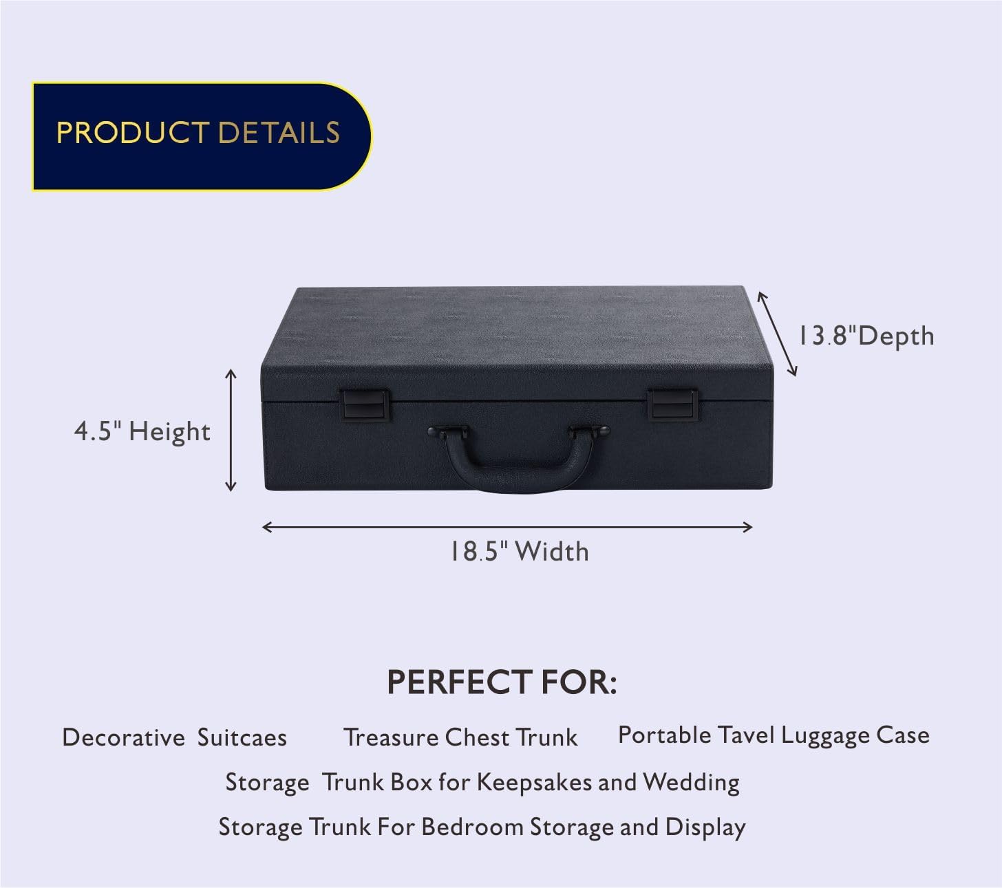 Homegala Black Decorative Storage Trunk, Portable Decorative Luggage Suitcas For Travel, Black Shagreen Leather Large Decorative Box For Keepsakes, Gifts, Home Decor (black)