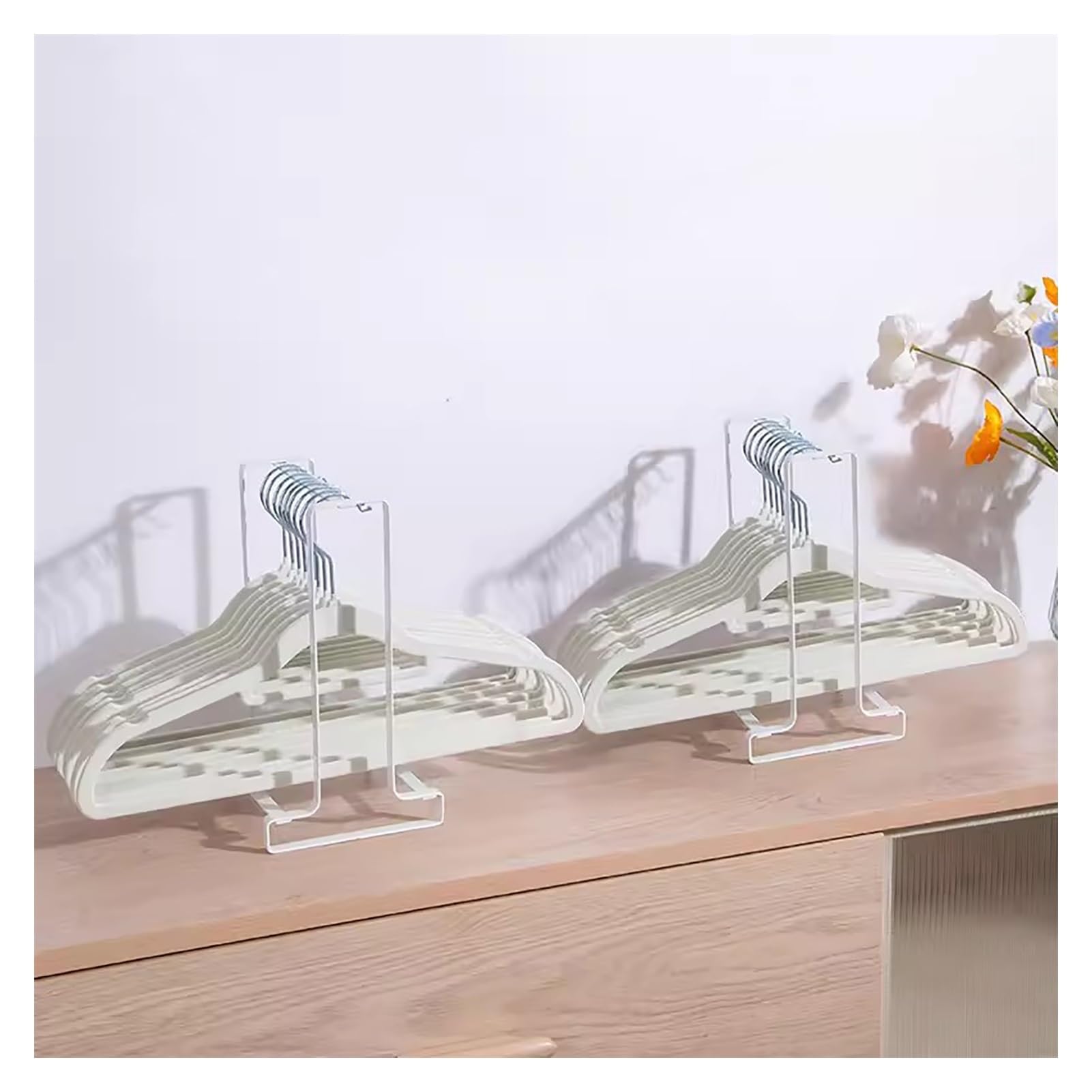 KLYDBMYT Desktop Hanger Organizer Stacker,Clothing Hanger Storage,Clothes Hanger Storage Stand,Clothes Hanger Organizer Rack for Closet Laundry Room(Color:White+white)
