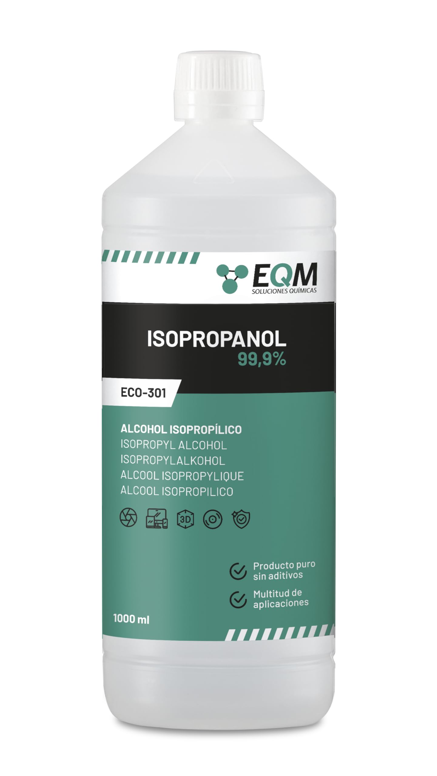 EQM - ECO-301 - Alcohol Isopropílico 99,9% - 500 ML - Isopropanol - Limpieza componentes electrónicos, objetivos y pantallas - Limpieza de resinas en impresión 3D - Limpiacristales y desengrasante — view 14