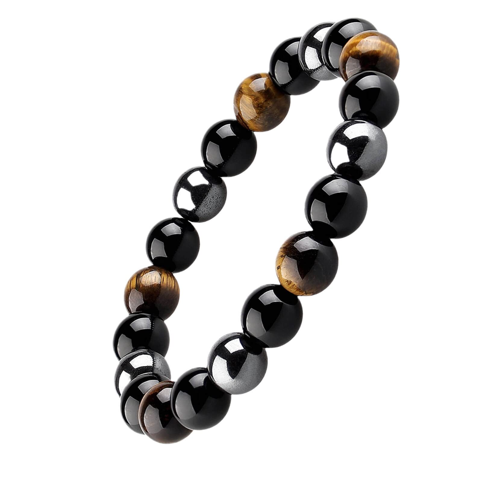 HOZEAL Triple Protection Bracelet Black Obsidian Tiger Eye Stone Hematite Wealth Bracelets for Men Women for Bring Luck