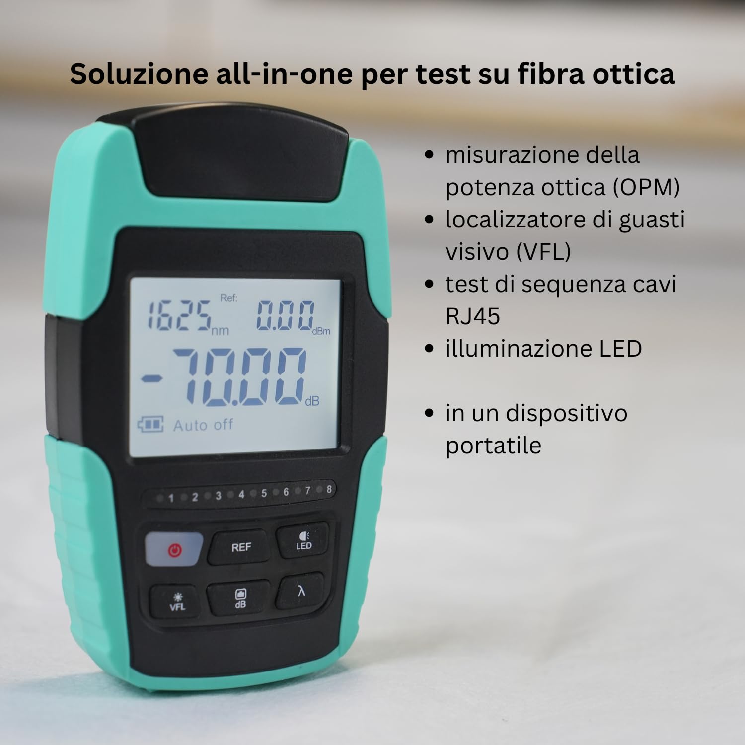 TM530 Tester per fibra ottica Misuratore di potenza ottico 4-in-1 con batteria ricaricabile, power meter fibra ottica multifunzionale con localizzatore visivo dotato di VFL RJ45 luce LED