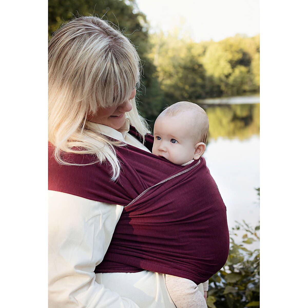 manduca Sling Elastyczna chusta do noszenia dzieci z certyfikatem GOTS, 100% bawełna organiczna, dla niemowląt od urodzenia (3,5-15 kg) (Jednolity kolor, jagodowy)