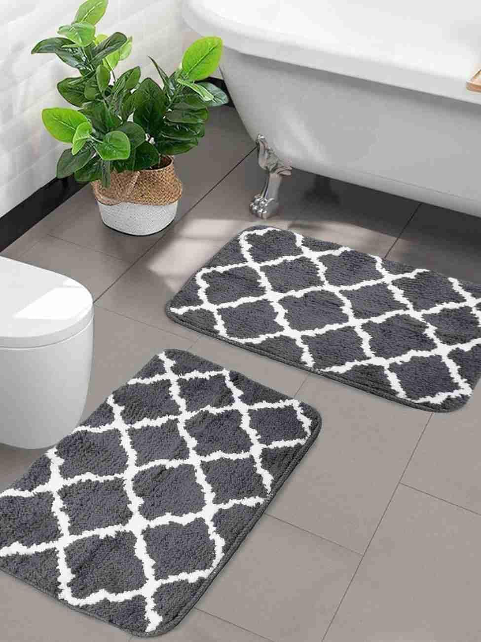 NISHOMES Glorious Super Soft Microfiber Abstract Moroccan Designer Anti Slip Bathmat (Grey, 40 cm x 60 cm)
