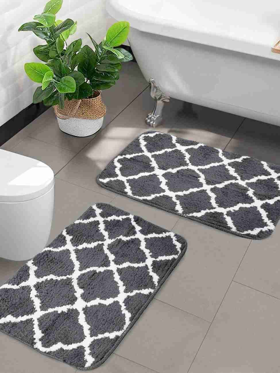 DOLCE CASA Gridding BATHMATS/DOORMATS Set of 2 40 * 60CMS (Grey)