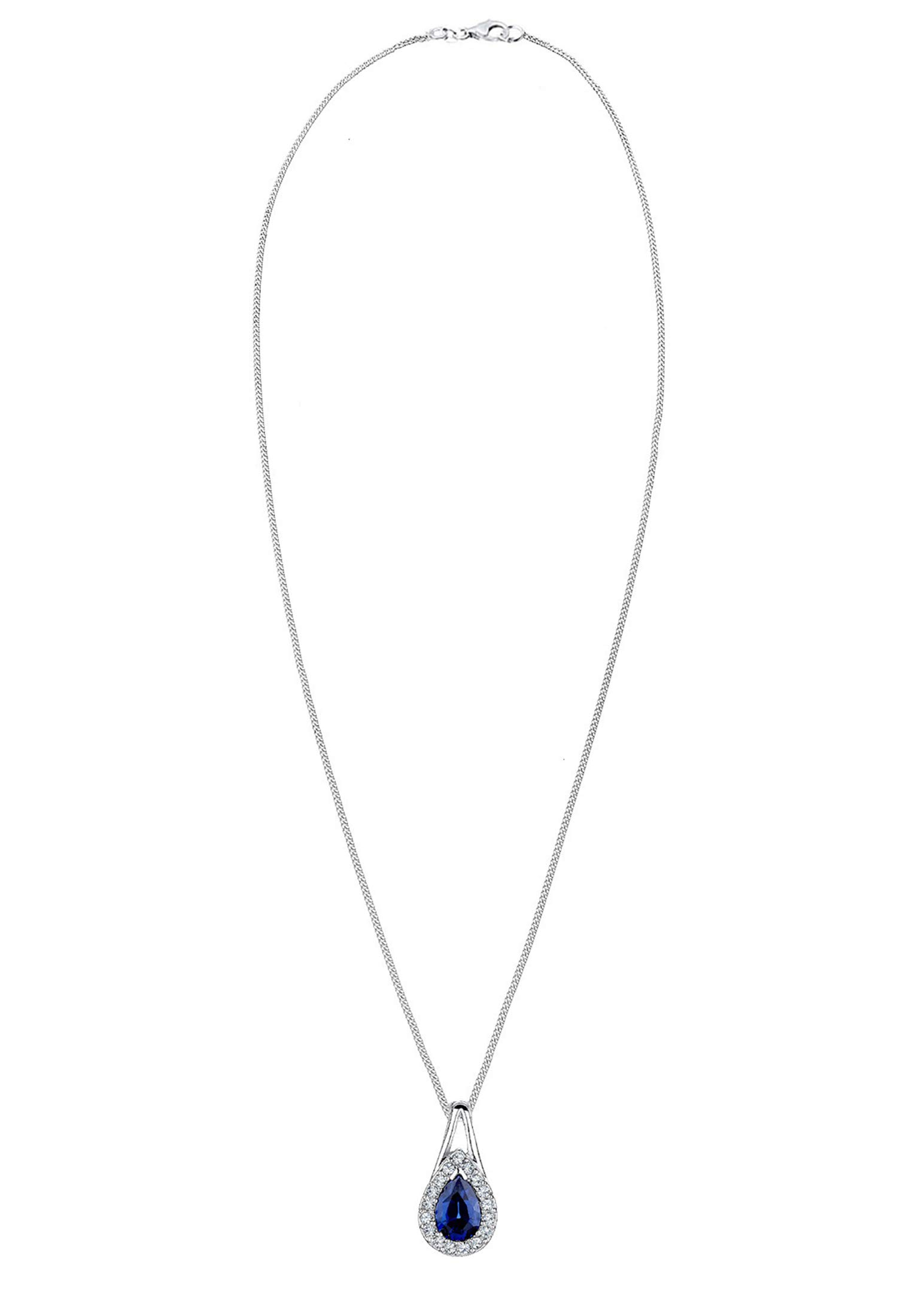 Elli Damen Halskette mit Anhänger Tropfen Saphir und Kristalle 45 cm lang
