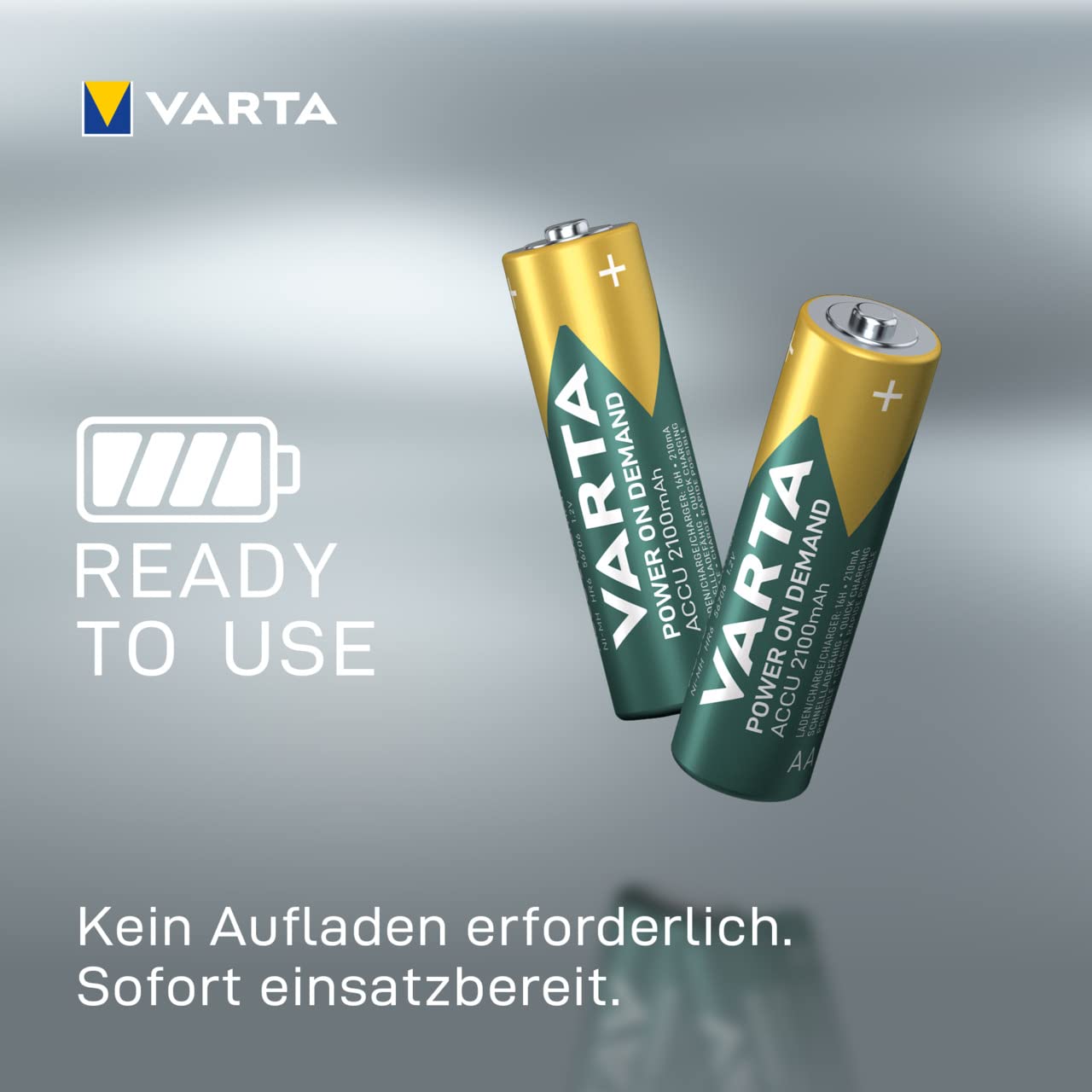 VARTA Akku Ladegerät inkl. 4X AA 2100mAh Akku, Batterieladegerät für AA/AAA/9V & USB Geräte, Power on Demand LCD Charger+, Einzelschachtladung [Exklusiv bei Amazon]