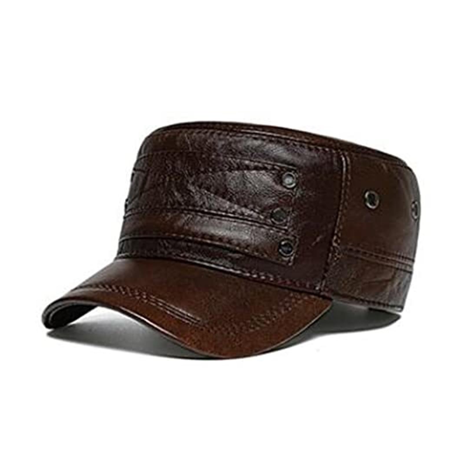 Men's Warm PU Leather Flat Cap Vintage Newsboy Beret Driving Irish Hat - Dark Brown