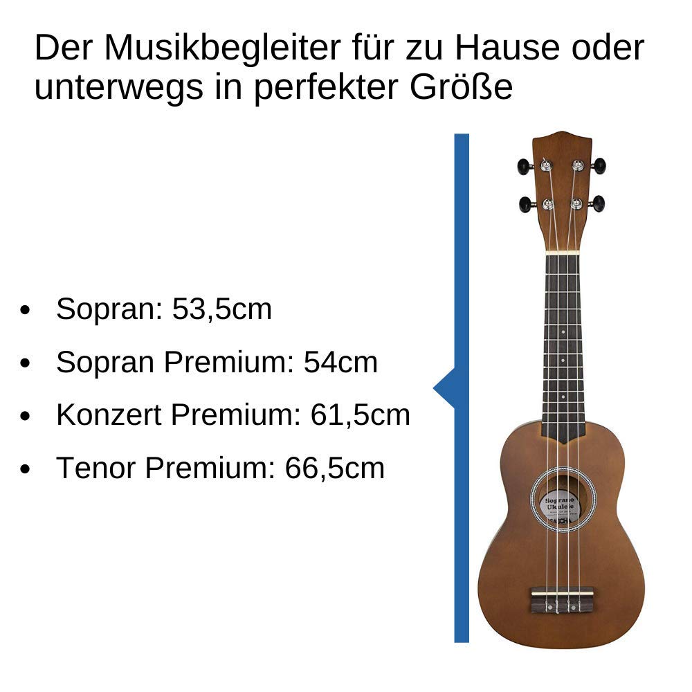CASCHA HH 3956 DE Ukulele Soprano con cuerdas de AQUILA, bolsa de almacenamiento, formación en ukelele en alemán (+DVD), afinador y 3 púas