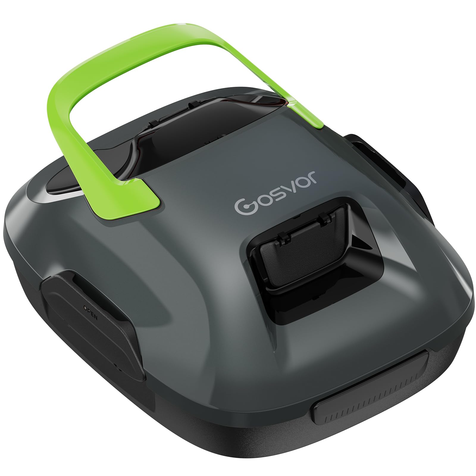 Gosvor Robot Limpiafondos Piscina Automático,con Filtración de 180μm,con 90 Minutos de Autonomía,Tiene Autoaparcamiento,para Piscinas de 80m² sobre el Suelo y Subterráneas Planas,Gris y Verde Certificado ClimatePartner