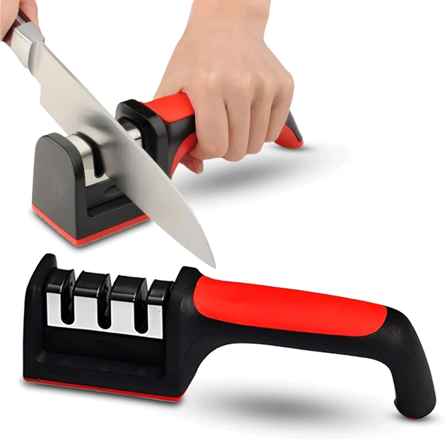 Red Ribbon Pro Knife Sharpener - Sharp Knife | Sharpener for Kitchen (Red)