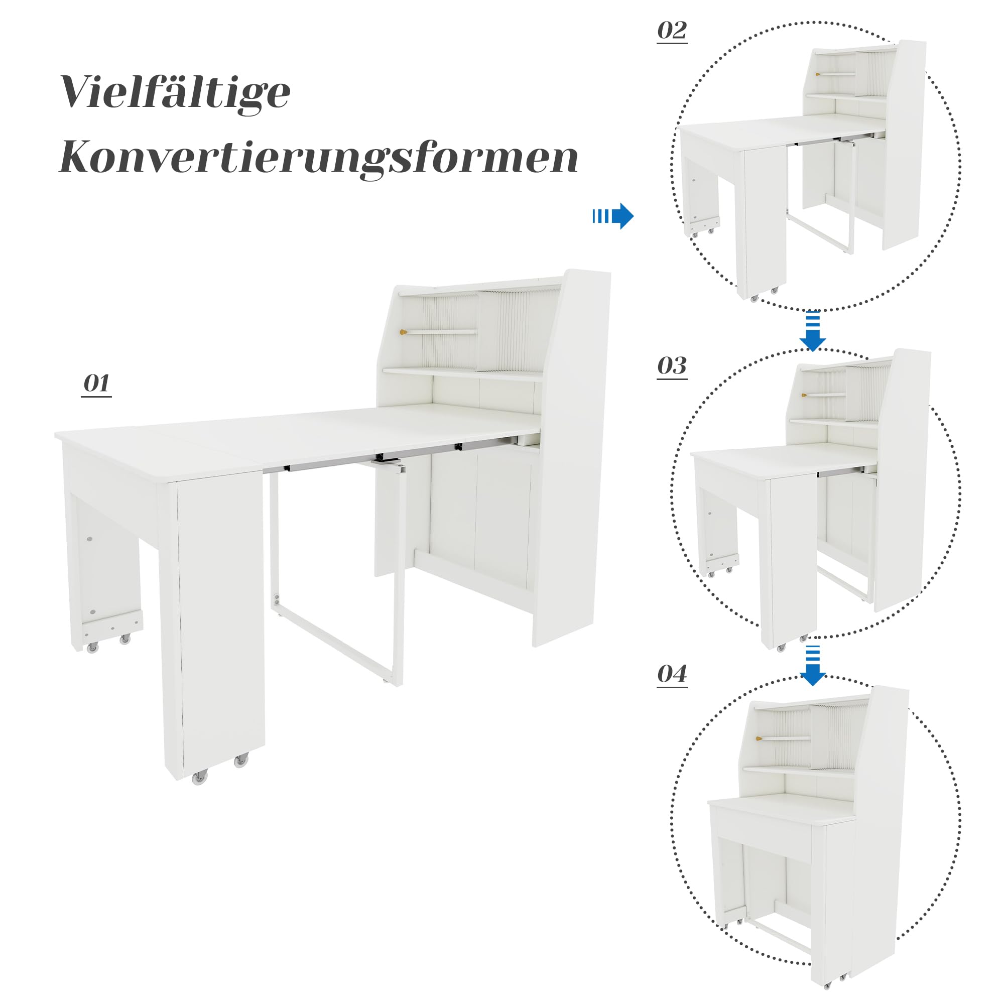Lexiou Ausziehbarer Esstisch, L52/132.5xB80xH76cm, Einweg-Ausziehtisch, Esszimmer-Stauschrank, mit Stauraum, Coffee Lounge Tisch, Platzsparender Multifunktions-Esstisch