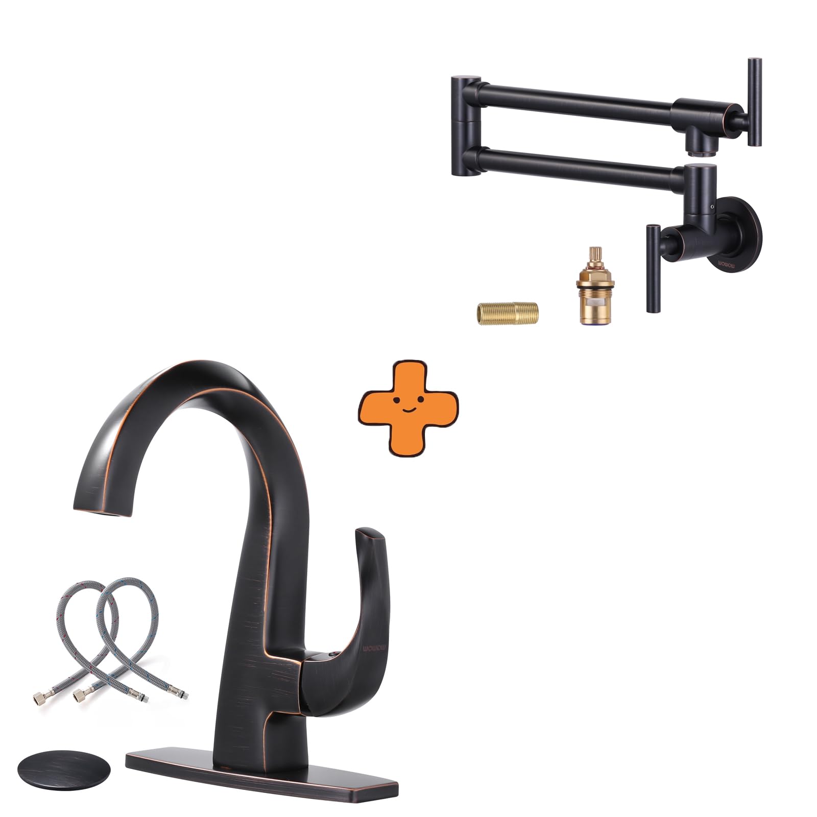 Jnfidosr Bronze Single Handle Bathroom Faucet 1 Hole High Arc Bathroom Basin Faucet Oiled Rubbed And Pot Filler Faucet Oil-Rubbed Commercial Wall Mount Stove Faucet