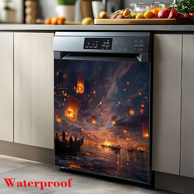 KittyAnie 2pcs Dishwasher Sticker, Decals, Dreamy Lantern - Waterproof and Oil-Resistant Stickers, Suitable for Dishwasher Surfaces, Washing Machine Surfaces, Refrigerators, Cabinets, Room Doors, and 2
