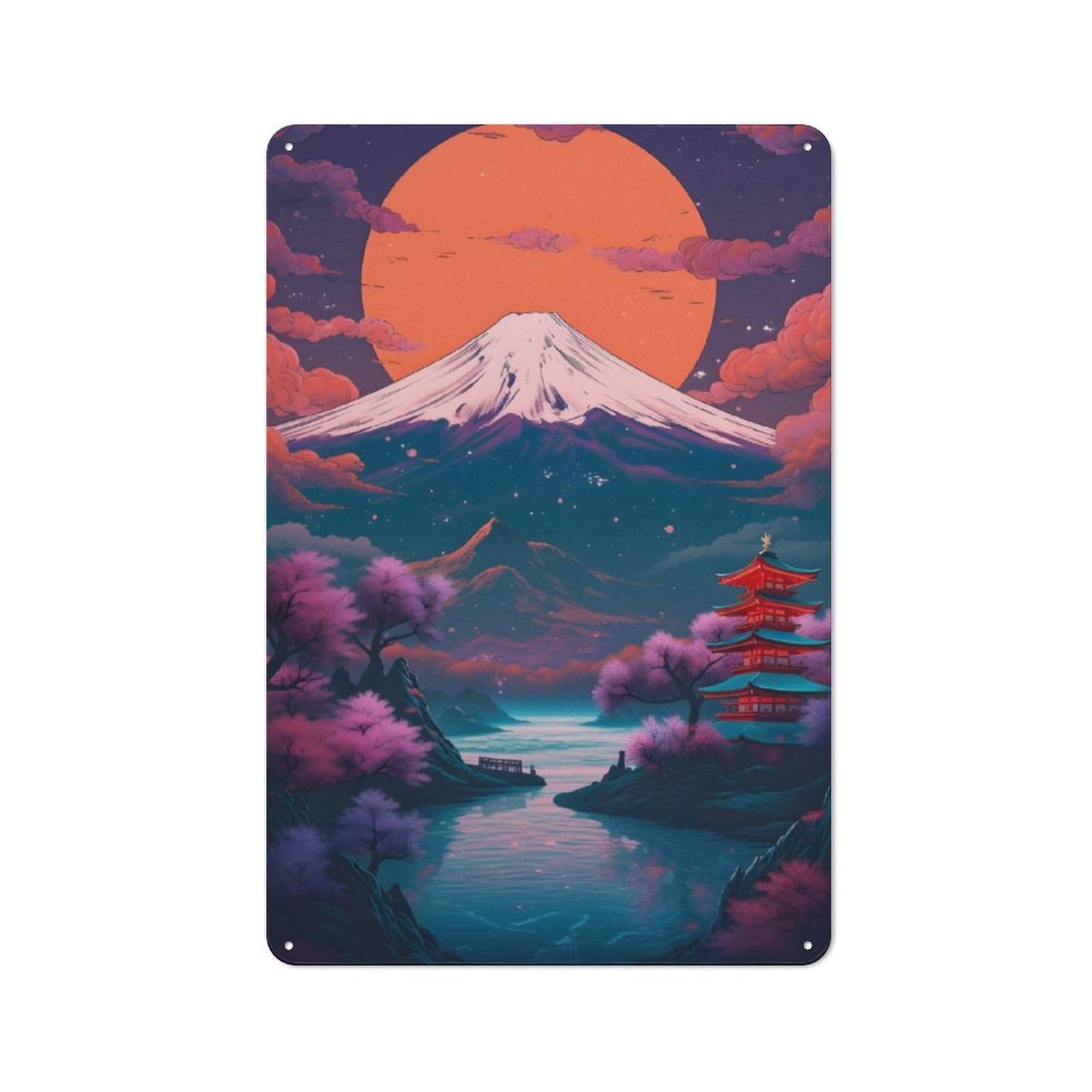 Junmoney Japanese Sunset Lake Metal Sign 30X20cm With For Home Bar Wall, Rustic Decor, For Collectors Decorating Home Bars And Entertaining Spaces