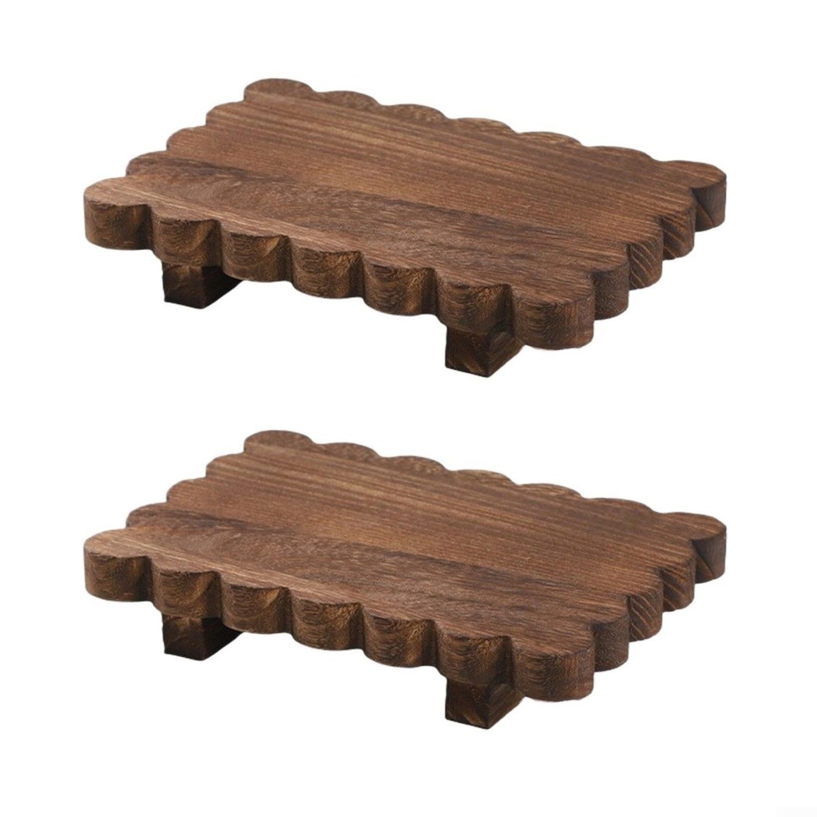 Rustic Scalloped Wood Riser Tray 22x15cm For Soap Candles(2pcs)