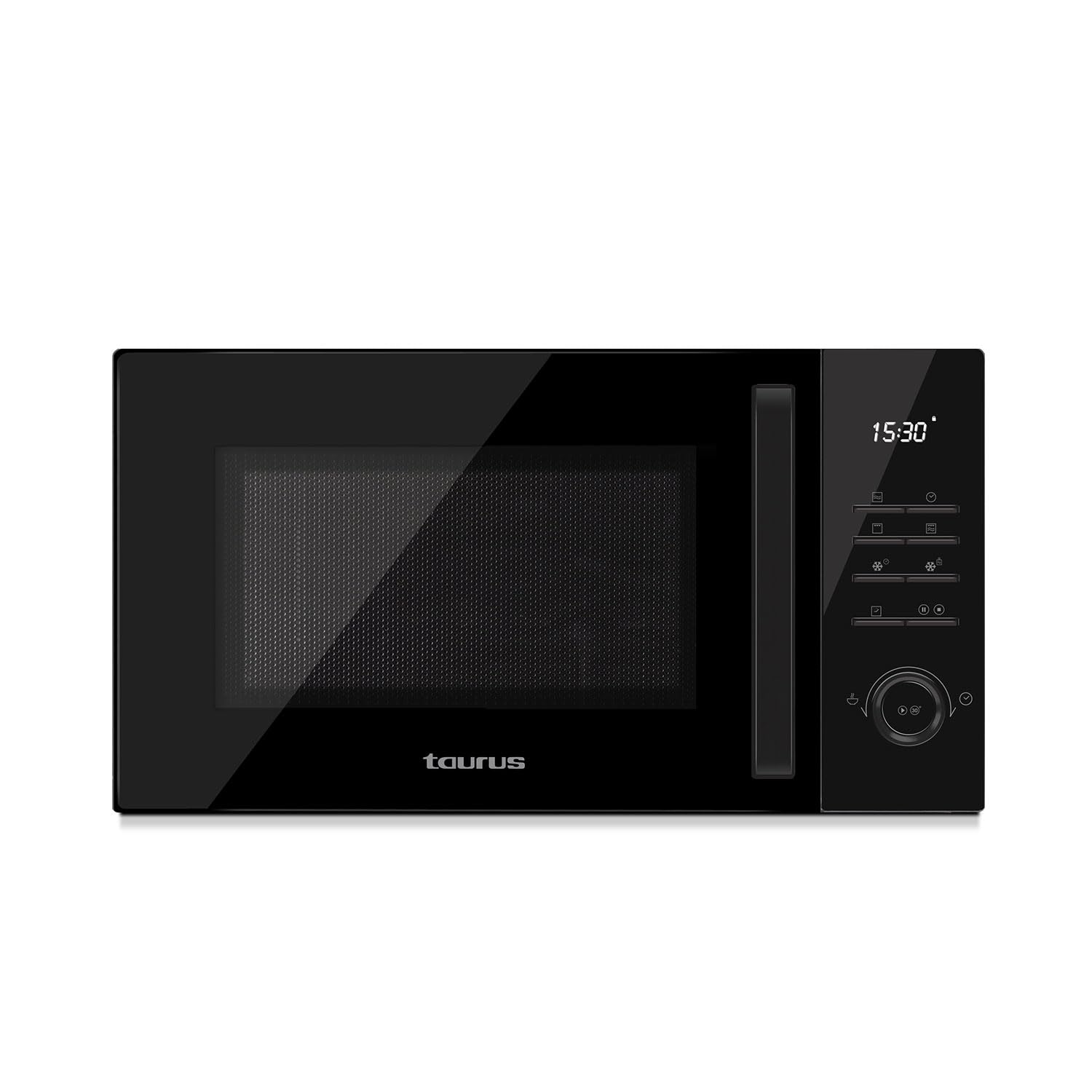 Taurus Laurent 25 Black - Microondas digital, 25L, 900W, grill 1000W, 10 niveles, función descongelar, revestimiento Shiny&Clean, hasta 99 min, función inicio programado, 480 x 430 x 280 mm, negro