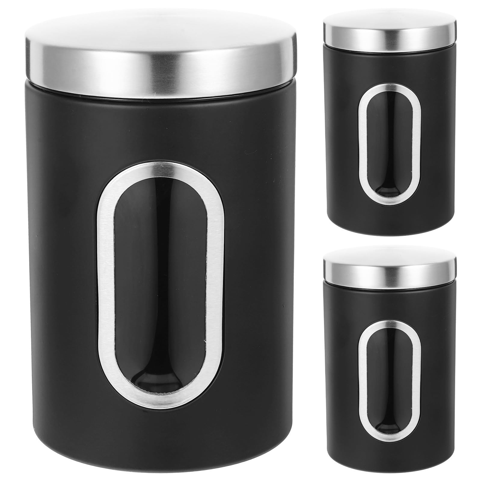 Operitacx Set 3 Pezzi Contenitori Ermetici per Caffè e Zucchero in Acciaio Inossidabile Finestra Trasparente, per Cucina e Piano di Lavoro