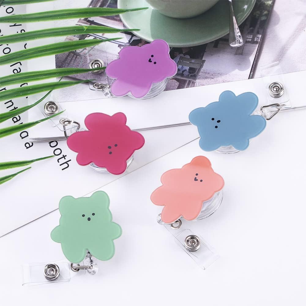 4Pcs Multicolored Badge Reel Holder,Cute Bears Acrylic...