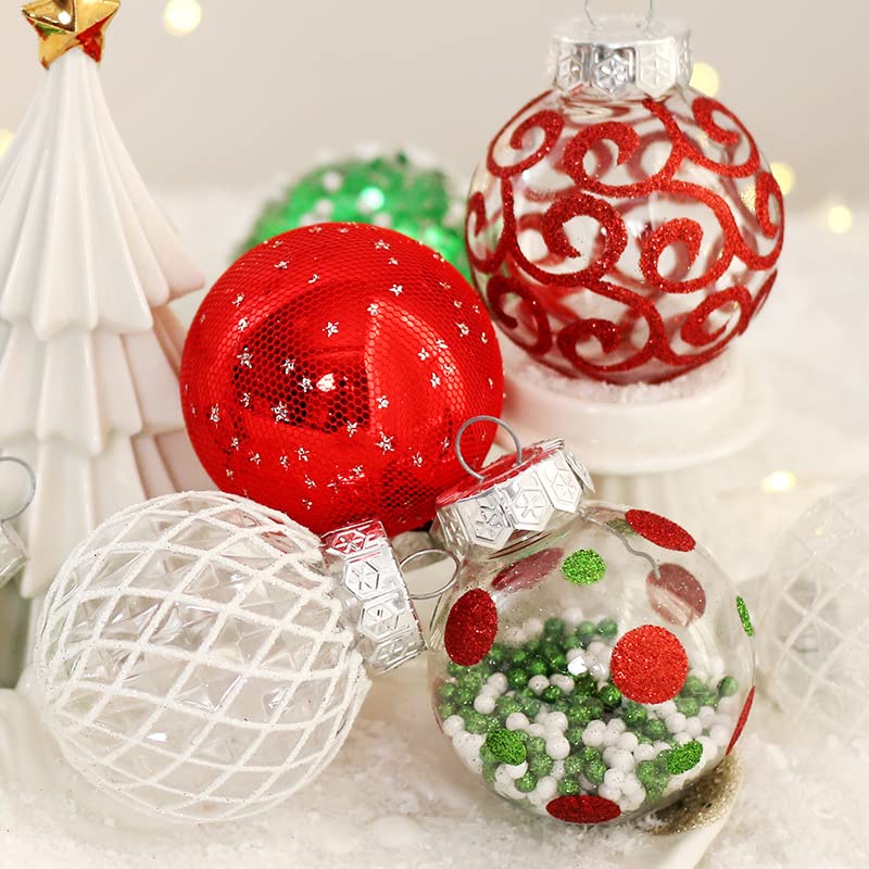 25 Piezas de Joyería de Bolas de Navidad,Juego de Joyas de Bolas de Navidad de 6 cm,Juego de Bolas de Navidad pintadas,Juego de Bolas de Joyas de Navidad (Rojo Verde y Blanco)