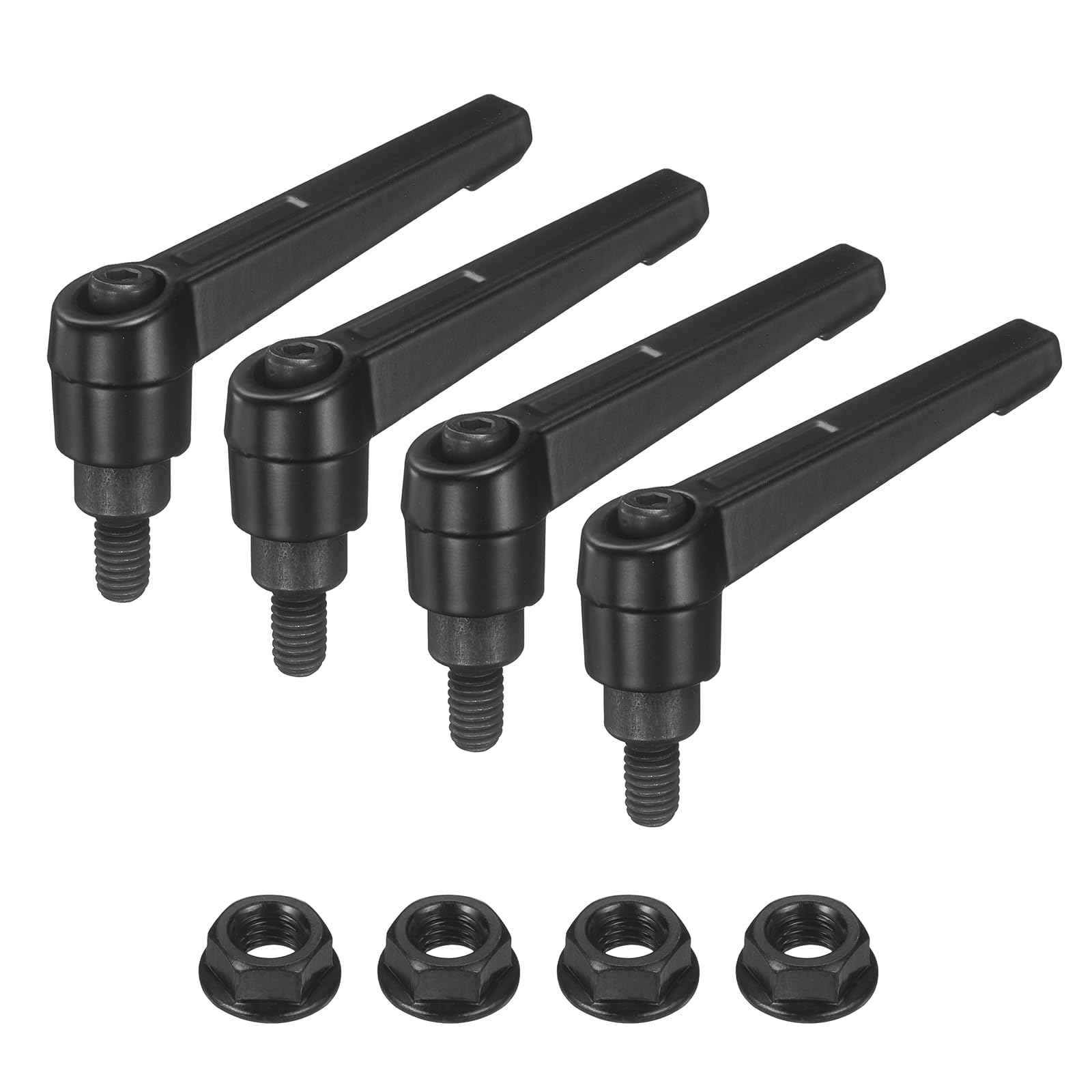 sourcing map 4Pcs Adjustable Clamping Lever Handles, M6x10mm Zinc Alloy Male Thread Stud Knobs with Nuts Quick Release Bolt Rotating Screw Handles for Lathes Woodworking, Black