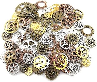 kuou 100 Grams Cogs and Gears, Steampunk Charms Accessories Assorted Antique Steampunk Craft for Crafting Jewelry Making Accessories