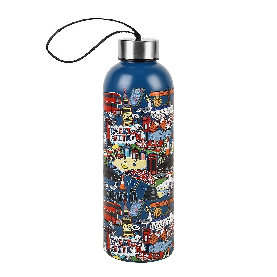 Eco Chic Great Britain Navy Reusable Thermal Bottle Stainless Steel Leakproof Insulated Water Bottle (Great Britain Navy)