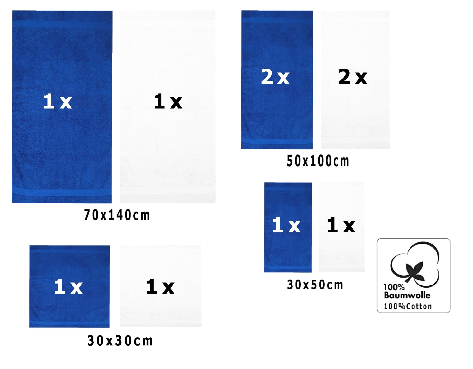 Betz Juego de 10 Toallas Classic 100% algodón 2 Toallas de baño 4 Toallas 2 Toallas de Mano 2 Toallas Cara de Color Blanco y Azul