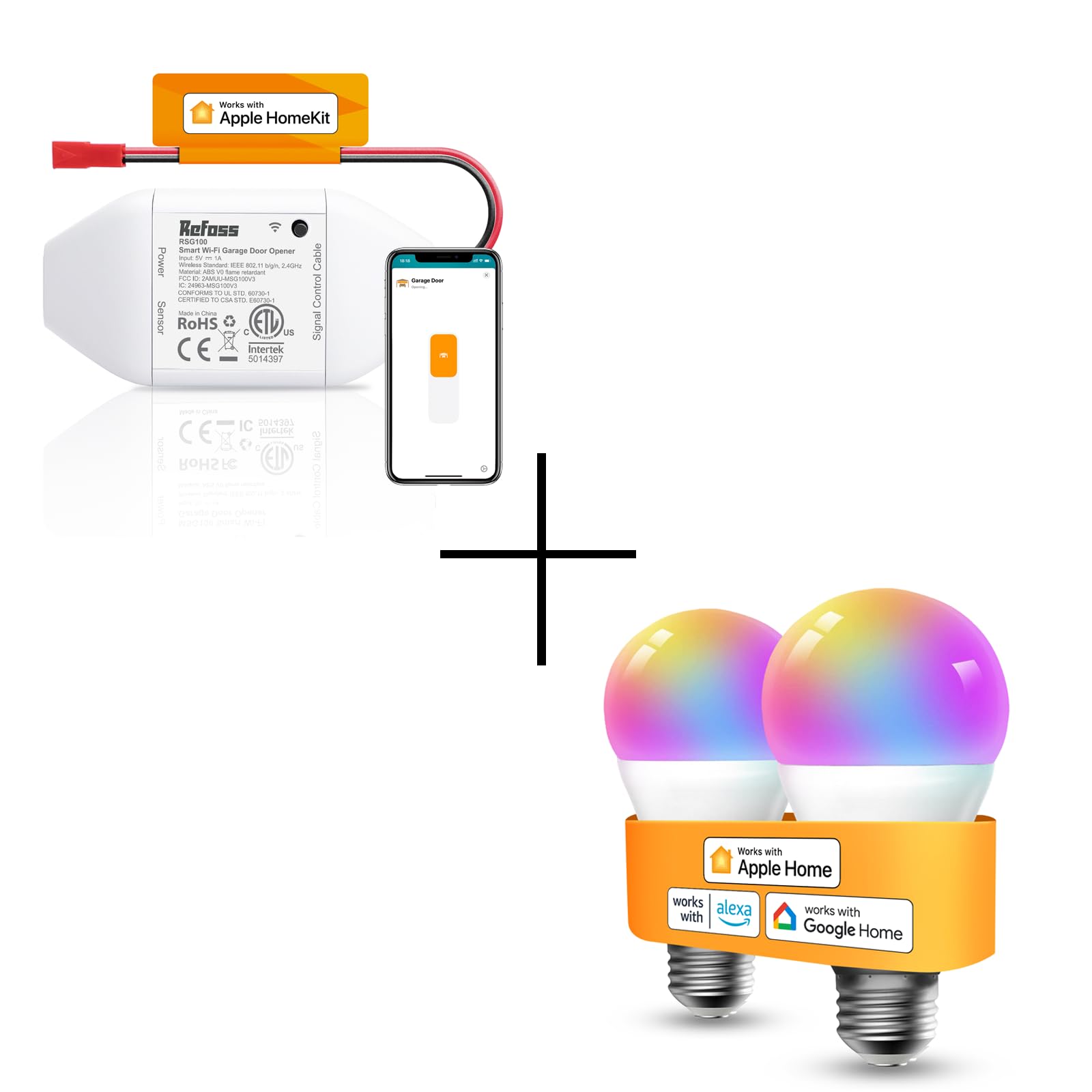 RefossSmart WiFi Garage Door Opener Smart Bulbs Work with Apple HomeKit