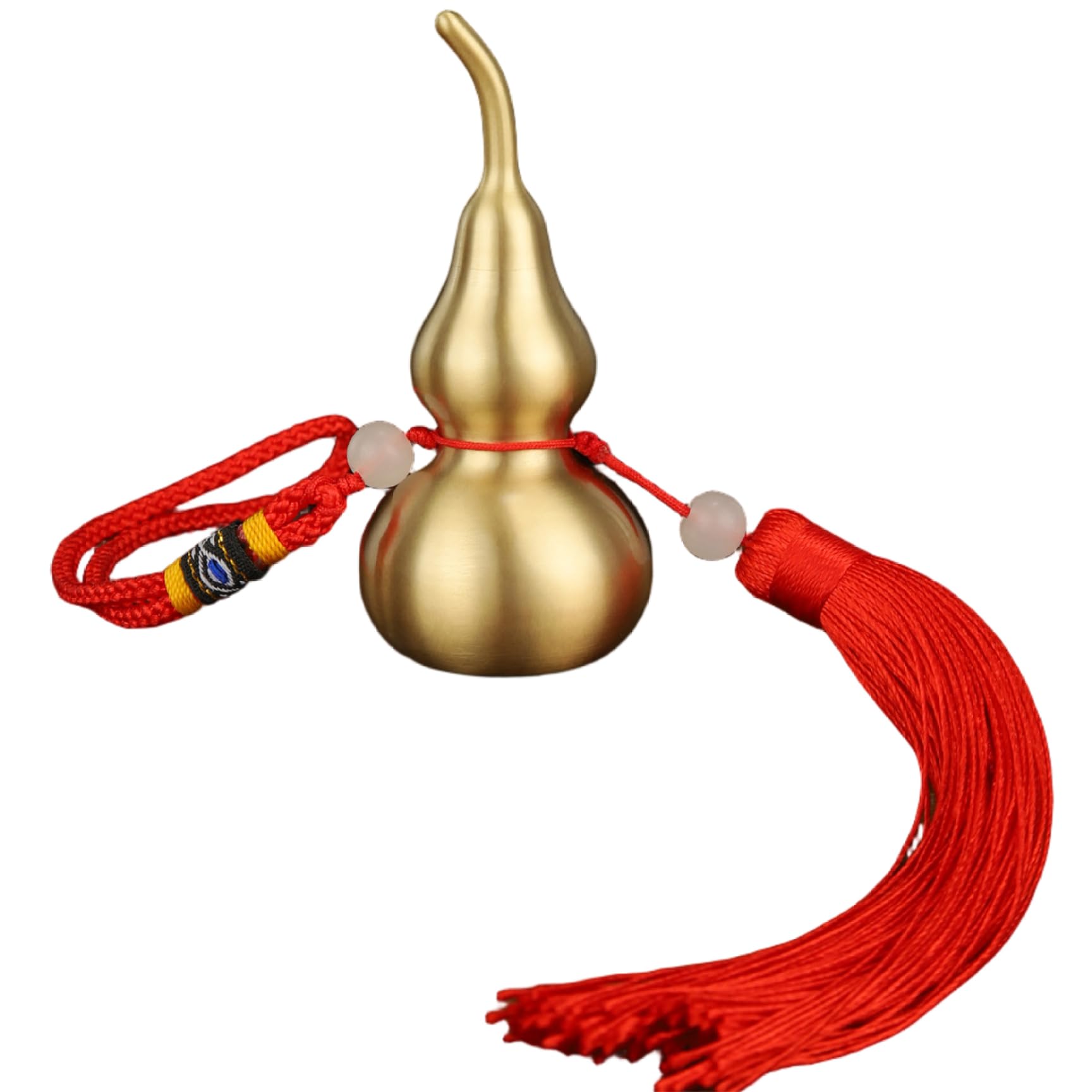 Monwssoe Hanging Ornaments, Wu Lou Gourd Ornament with Red Tassel, 8.8cm Brass Wu Lou Feng Shui & Good Luck Charm for Car Home