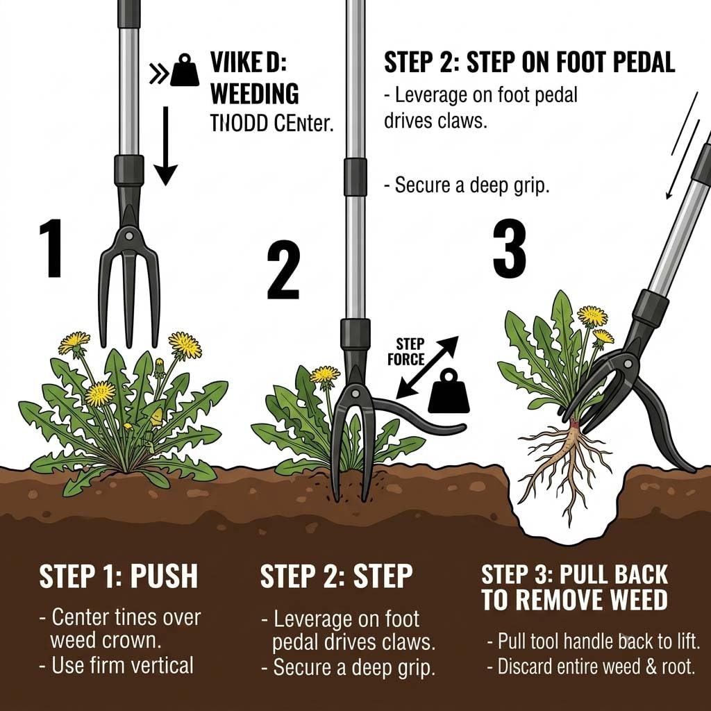 Unkrautstecher für aufrechtes Arbeiten | Unkrautstecher mit langem Stiel und Fußpedal für die Garten- und Rasenpflege